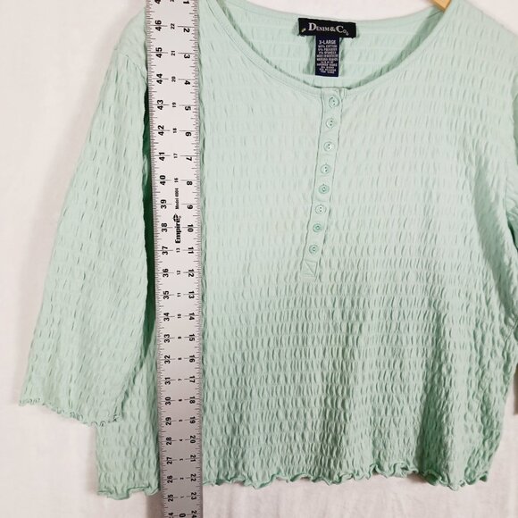 Denim & Company XL, Mint Green Top, 3/4 Sleeve, Light Weight, Casual, Stretchy - Picture 10 of 14